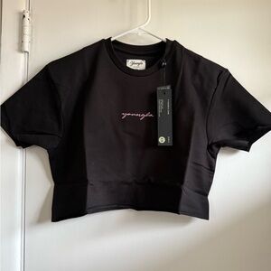 YoungLA For Her Black Women's Crop Top with Pink Logo, Size XS